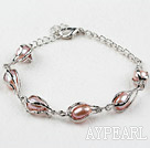 Fashion Style Rice Shape Purple Freshwater Pearl Metal Bracelet with Adjustable Chain