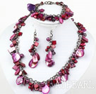 Purple Red Series gefärbt Lila Red Pearl Shell Set (Halskette Armband und Ohrringe Matched)