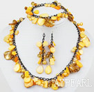 Gul Serie Färgat Gul Pearl Shell Set (Halsband Armband och matchade örhängen)