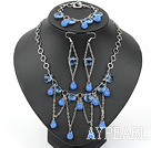Nytt Design Drop Shape Sea Blue Crystal Set (halskjede armbånd og matchede øredobber)