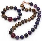 Assorted Tiger Eye and Purple Agate Set ( Necklace and Matched Bracelet )