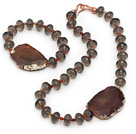 Brown Series Smoky Quartz and Agate Slice Set ( Necklace and Matched Bracelet )