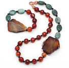 Green Dragon Blood Stone and Faceted Carnelian and Agate Slice Set ( Necklace and Matched Bracelet )