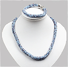 Classic Sparkly Blue Jade-Like Crystal Necklace With Matched Bracelet Set