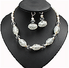 Vintage Style Natural Whilte Pearl Crystal And Colored Glaze Necklace And Earrings Set