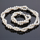 Fashion 9-10mm -Doppelstränge Twisted- Weiß Süßwasser-Zuchtperlen Perlen -Sets mit Magnetschließen ( Matched -Halskette mit Armband)
