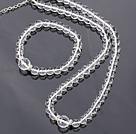 Nice Natural Round White Crystal Beaded Necklace With Matched Elastic Bracelet Jewelry Set