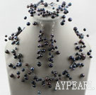 Fantaisie style Black Pearl eau douce de mariée mariage Set (Bracelet Collier et boucles d'oreilles)