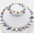 Assorted Multi Color Coin Pearl Set (Halsband och matchas Armband)