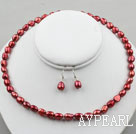 8-9mm Rödvin färg Baroque Pearl Set (Halsband och matchade örhängen)