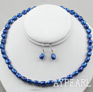 8-9mm mörkblå färg Baroque Pearl Set (Halsband och matchade örhängen)