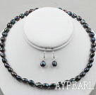 8-9mm Black Baroque Pearl Set ( Necklace and Matched Earrings )