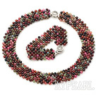 Bred Style Woven Multi Color rund agat set (Halsband och matchade Armband)