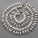 2013 Summer New Design White Freshwater Pearl and Clear Crystal Bridal Set( Necklace and Matched Bracelet)