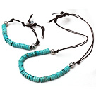 Fashion Style Disc Shape Turquoise Necklace Bracelet Set with Shell Clasp