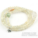 Round Moonstone Perlen Stretch-Armband mit Kristall und Prehnit und Sterling Silber Elephant Zubehör (kann auch als Halskette getragen werden)
