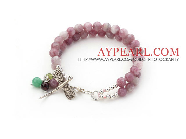 To rader Natural Purple Jade Beaded armbånd med Aventurin og Garnet og Silver Tilbehør