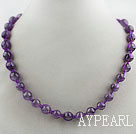 Fashion Style Round 10mm Amethyst Beaded Weaved Drawstring Necklace