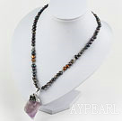 Black Freshwater Pearl Necklace with Big Amethyst Pendant Necklace