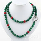 Long Style 10 χιλιοστά του Γύρου της Πράσινης Agate Beaded κολιέ με χάντρες κόκκινο τεχνητό διαμάντι