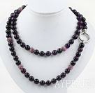 Lang stil 10mm Round Fasettert Purple Agate Beaded halskjede med lilla Rhinestone perler