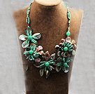 Elegant and Big Style Indian Agate and Aventurine and Abalone Shell Flower Party Necklace