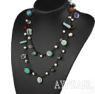 Long Style Green Series Amazon Stone and Freshwater Pearl Crystal Necklace