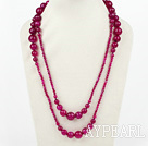 Long Style Faceted Round Rose Pink Agate Graduated Necklace ( No Clasp )