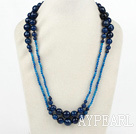 Long Style Faceted Round Blue Agate Graduated Necklace ( No Clasp )