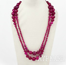 Lang stil Fasettert Round Rose Pink Agate Graduataed Necklace (No Clasp)