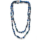 Lång Stil Blandade Multi Form Fasett blå agat halsband