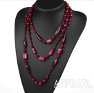 Lång Stil Blandade Multi Form Fasett Rose Pink Agate Halsband