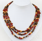Red Series Three Strands Pearl and Tiger Eye and Red Jasper Necklace