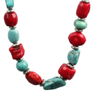 Chunky Style Irregular Shape Coral and Turquoise Stone Necklace