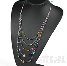 Multi Layer Multi Color Crystal Necklace with Metal Wire