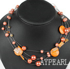 Multi Strands Assorted Orange Color Shell Necklace