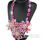 Elegant och Big Style Pink Rose Agate och Multi Color Pearl Flower Party halsband