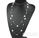 Classic Design Natural White Coin Pearl Long Necklace