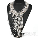 Elegant och Big Style Vit Sötvatten Pearl Crystal Flower Party Tassel Halsband