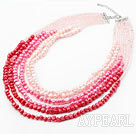 Pink Series Multi Strands Gradvis färgbyte Freshwater Pearl pärlstav halsband
