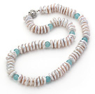 Single Strand White Coin Pearl Necklace and Blue Jade Necklace