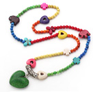 Long Style Assorted Dyed Multi Color Turquoise Necklace with Heart Shape Pendant