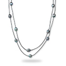Long Stil 11-12mm Svart Freshwater Pearl Necklace med svart skinn