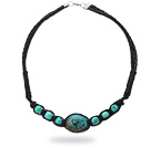 Simple Design Green Turquoise Leather Necklace with Black Leather