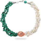 Assorted Multi Strands White Shell and Green Turquoise Chips Necklace