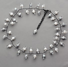 2013 Summer New Design Gray and White Freshwater Pearl and Clear Crystal Necklace