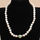Best Mother Gift Graceful Natural White Pearl Prehnite Bead Party Necklace With Heart Clasp