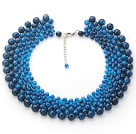 2013 Sommer nye Design runde blå agat Choker halskjede med justerbar kjede
