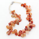 Orange Series Irregular Shape Top Drilled Natural Agate and Clear Crystal Necklace