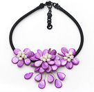 Purple Series Purple Shell and White Freshwater Pearl Flower Necklace with Black Cord